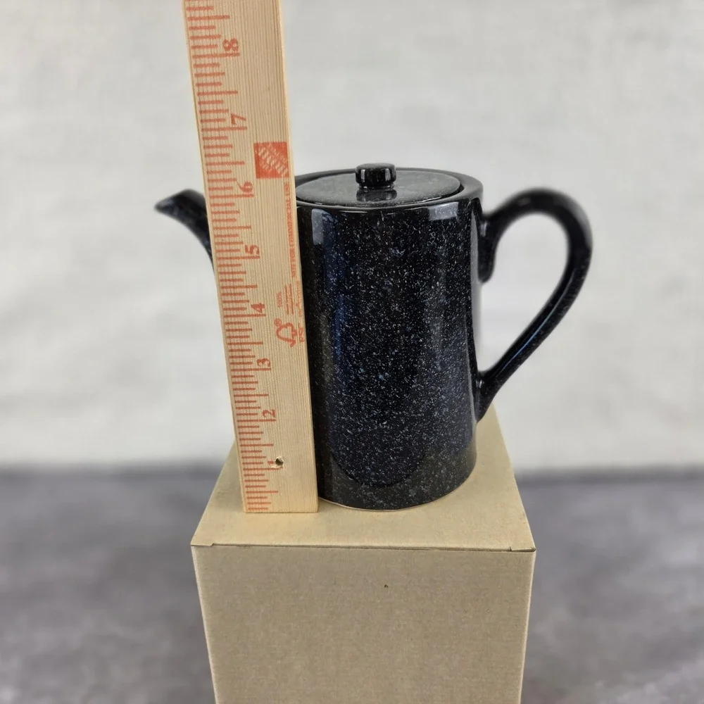 Ceramic Teapot Reactive Glaze Blue Black Speckled Handcrafted Tea Pot with Lid